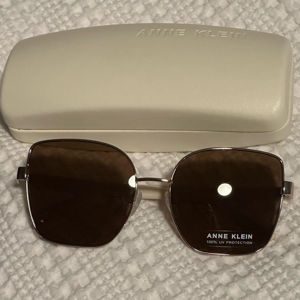 Anne Klein Gold Frame Sunglasses with Brown Lenses